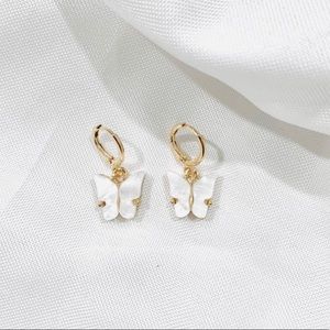 Pearl White Butterfly Dangle Earrings